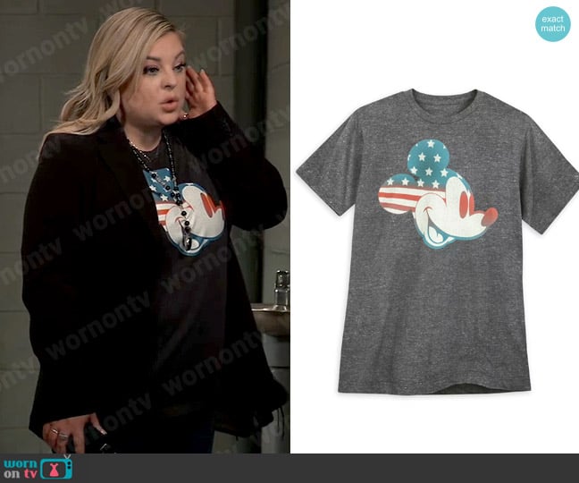 Disney Mickey Mouse Americana Flag T-shirt worn by Maxie Jones (Kirsten Storms) on General Hospital