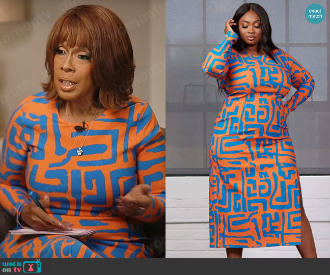 D'iyanu Chidima Dress in Orange Blue Geometric worn by Gayle King on CBS Mornings