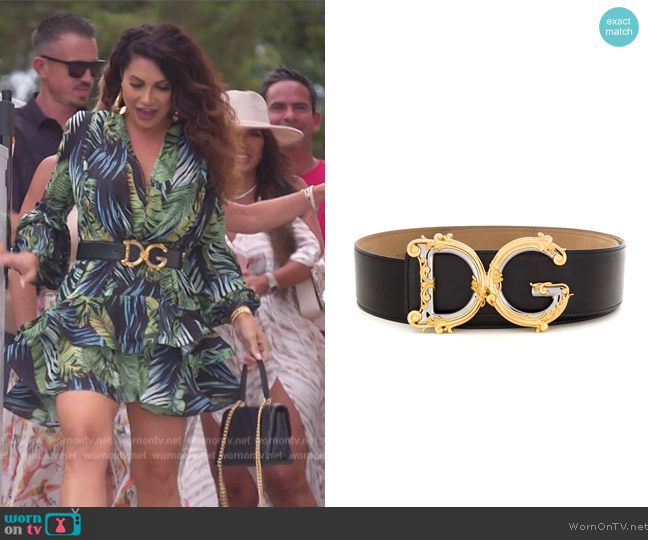 Dolce and Gabbana Baroque DG logo belt worn by Jennifer Aydin on The Real Housewives of New Jersey