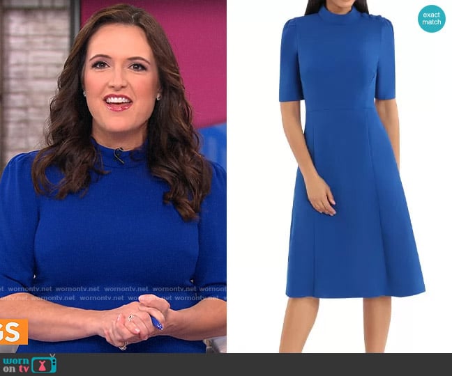 Donna Morgan Stretch Crepe Buttoned Shoulder Sheath Dress In Blue Sapphire worn by Nikki Battiste on CBS Mornings