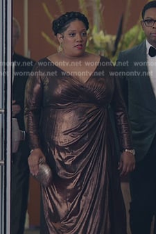 Dori's metallic wrap dress on American Auto