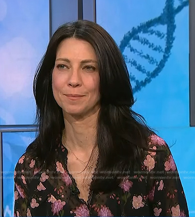 Dr. Natalie Azar’s black floral blouse on NBC News Daily