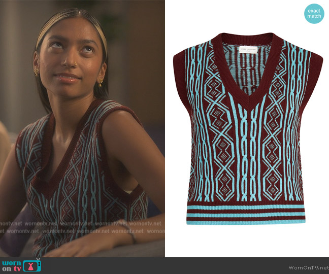 Dries Van Noten Intarsia Merino Wool Tank worn by Zaara (Tara Raani) on Grown-ish