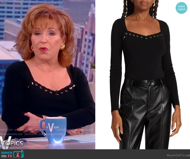 Elie Tahari Metal-Loop Embellished Sweetheart Sweater worn by Joy Behar on The View