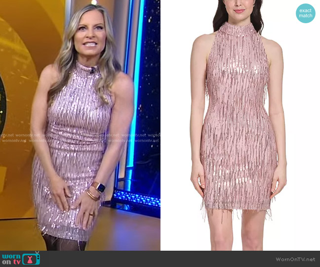 Eliza J Sequinned Fringed Halter-Neck Cocktail Dress worn by Becky Worley on Good Morning America