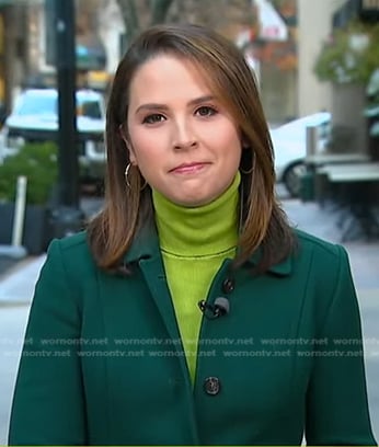 Elizabeth Schulze’s green coat on Good Morning America