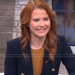 Elizabeth Smart’s navy blazer with gold buttons on CBS Mornings