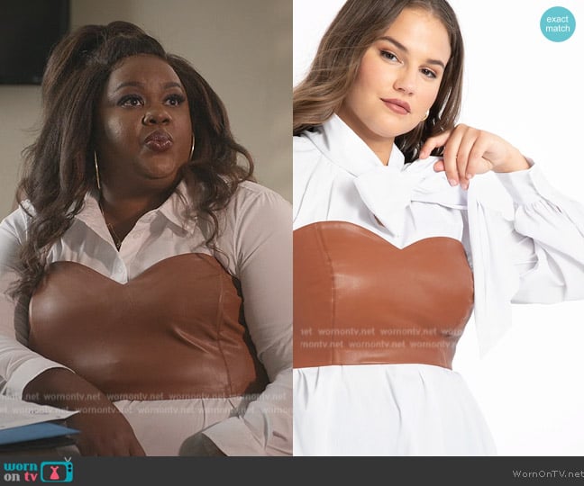 Eloquii Faux Leather Bustier worn by Nicky (Nicole Byer) on Grand Crew