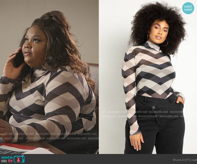 Eloquii Mesh Turtleneck Top worn by Nicky (Nicole Byer) on Grand Crew