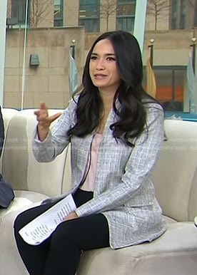 Emilie's grey plaid open jacket on Today