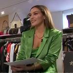 Emily Orozco’s green satin top and blazer on Access Hollywood