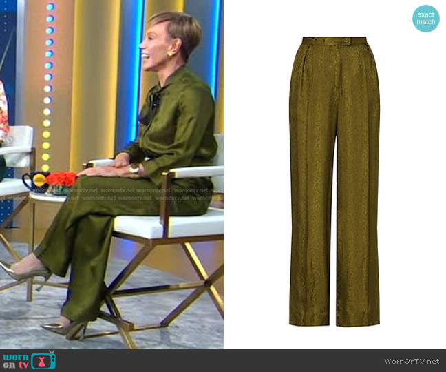 Erdem Hortencia Jacquard Wide-Leg Trousers worn by Barbara Corcoran on Good Morning America