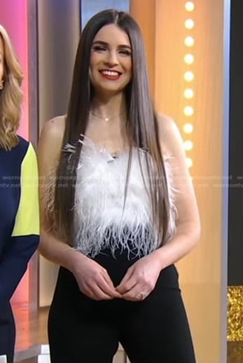 Erica Wark’s white feather cropped top on Good Morning America