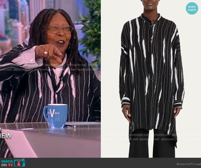 Escada Wide Longer-Back Collarless Shirt with Slits worn by Whoopi Goldberg on The View