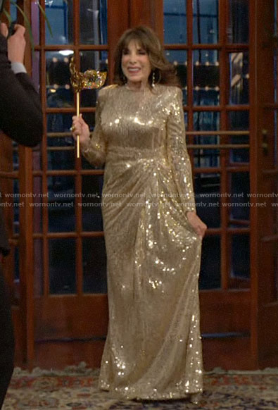 Esther's gold sequin long sleeve dress on The Young and the Restless