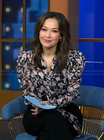 Eva's black floral puff sleeve blouse on Good Morning America