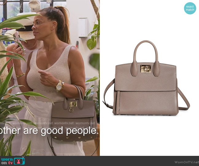 Ferragamo Salvatore Ferragamo The Studio Calfskin Leather Top Handle Bag worn by Dolores Catania on The Real Housewives of New Jersey