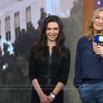 Finola Hughes’s black leather trim zip dress on Good Morning America