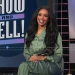 Francesca’s green satin jumpsuit on E! News