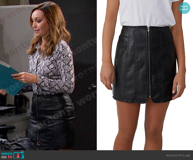 Free People Layla Faux Leather Miniskirt worn by Gwen Rizczech (Emily O'Brien) on Days of our Lives