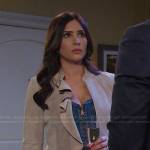 Gabi’s beige ruffle suede jacket on Days of our Lives