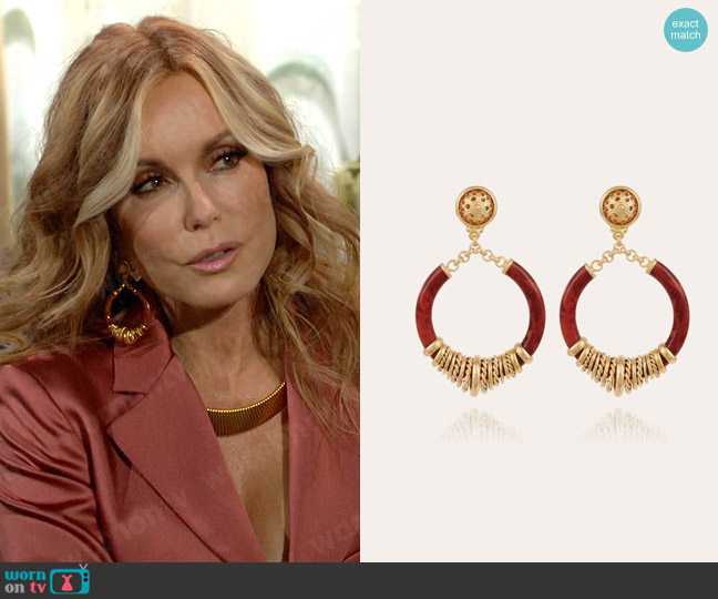 Gas Bijoux Mariza Earrings in Gold Brick worn by Lauren Fenmore (Tracey Bregman) on The Young and the Restless