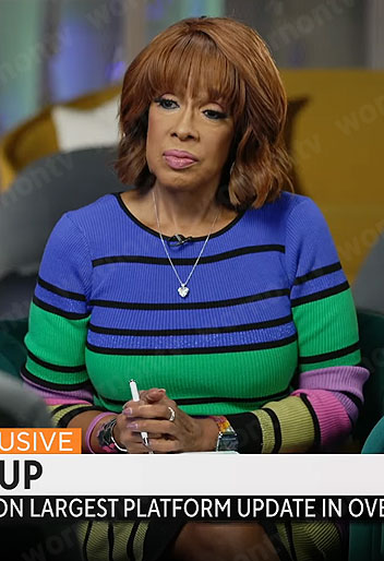 Gayle King's multi color striped dress on CBS Mornings