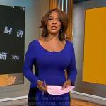 Gayle King’s purple long sleeved dress with black back on CBS Mornings