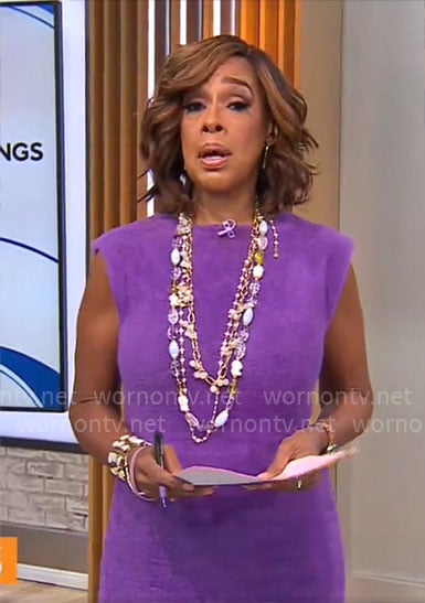 Gayle King's purple furry dress on CBS Mornings