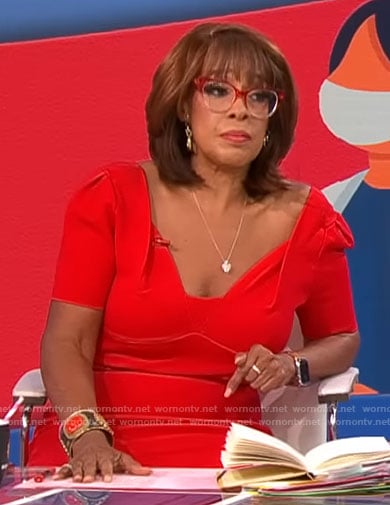 Gayle King’s red short sleeved dress on CBS Mornings