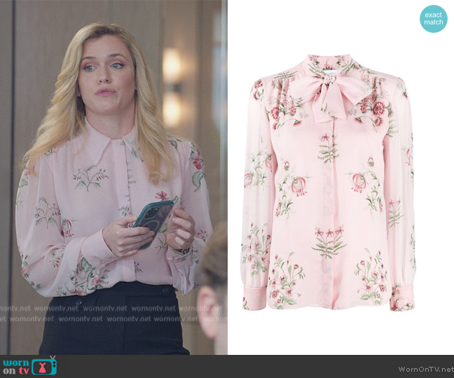 Giambattista Valli Floral-Print Neck-Tie Silk Georgette Blouse worn by Sadie Ryan (Harriet Dyer) on American Auto