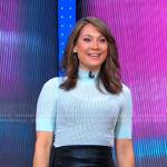 Ginger’s blue pointelle sweater and leather skirt on Good Morning America