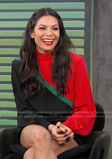 Ginger Gonzaga’s colorblock sweater on Access Hollywood