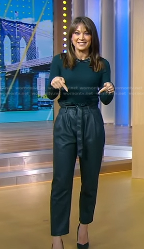 Ginger’s green paperbag waist leather pants on Good Morning America