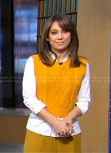 Ginger’s yellow cable knit vest on Good Morning America