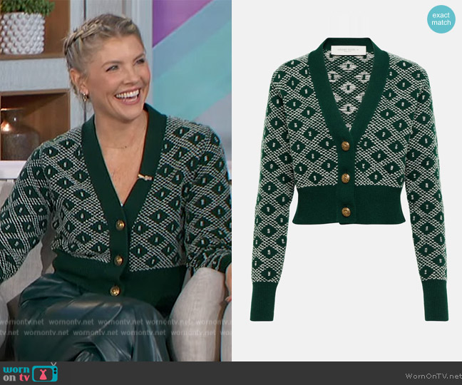 Golden Goose Cropped intarsia wool-blend cardigan worn by Amanda Kloots on The Talk