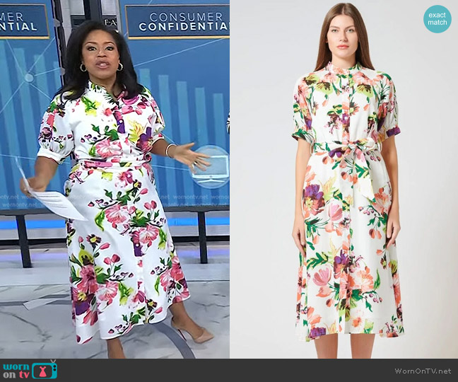 Gracia Floral-Print Puff Sleeve Belted A-Line Midi Dress worn by Sheinelle Jones on Today