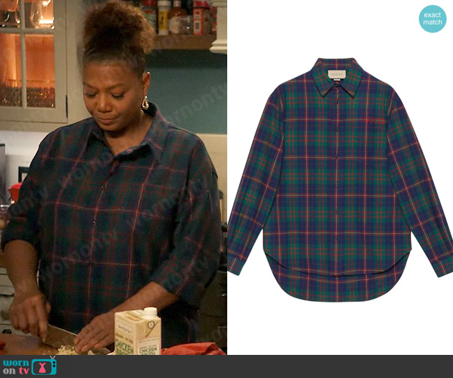 Gucci Tartan-print embroidered shirt worn by Robyn McCall (Queen Latifah) on The Equalizer