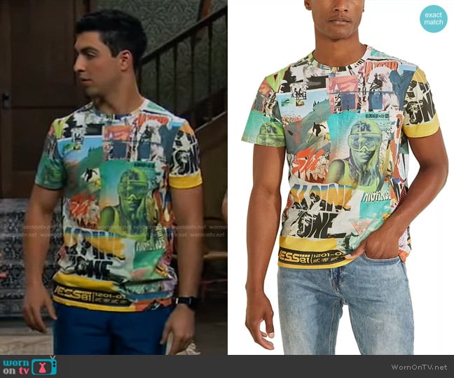 Guess Collage Poster Graphic T-Shirt worn by Parker Preston (Trevor Tordjman) on Bunkd