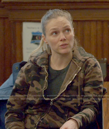 Hailey’s camo zip up hoodie on Chicago PD
