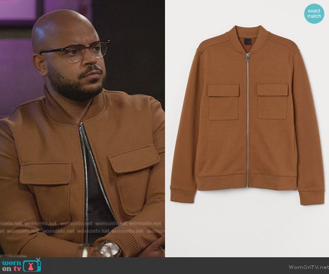 H&M Jersey Bomber Jacket worn by Wyatt (Justin Cunningham) on Grand Crew