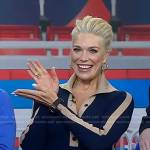 Hannah Waddingham’s navy ribbed contrast trim dress on Today