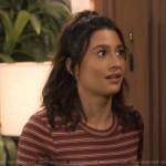 Hannah’s red striped long sleeve tee on How I Met Your Father