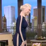 Hannah Waddingham’s navy contrast ribbed dress on Live with Kelly and Ryan