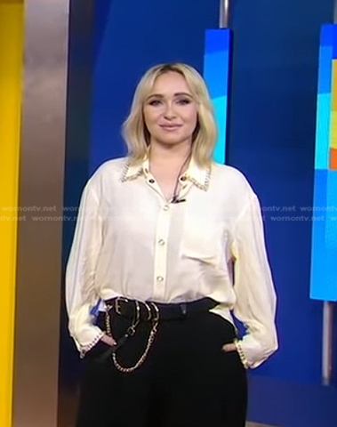 Hayden Panettiere’s ivory chain trimmed blouse on Good Morning America