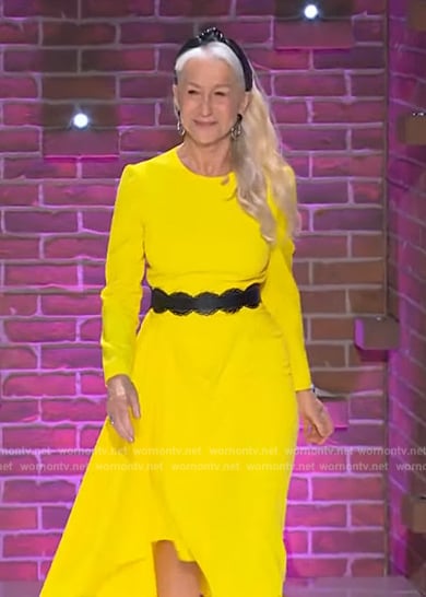 Helen Mirren’s yellow asymmetric dress on The Kelly Clarkson Show