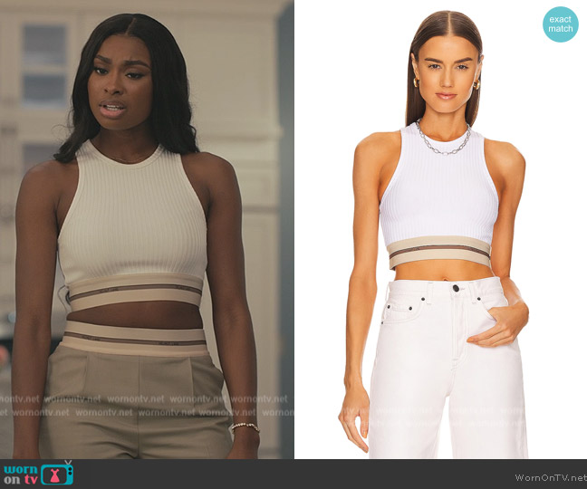 Helmut Lang Logo Underband Cropped Vest Top worn by Hilary Banks (Coco  Jones) as seen in Bel-Air (S02E05)