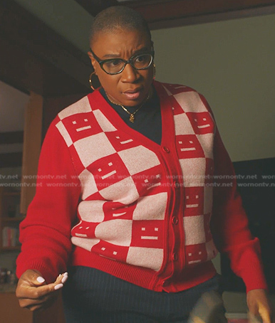 Hen’s red checkered cardigan on 9-1-1