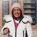 Hoda’s white fur-trim puffer jacket on Today