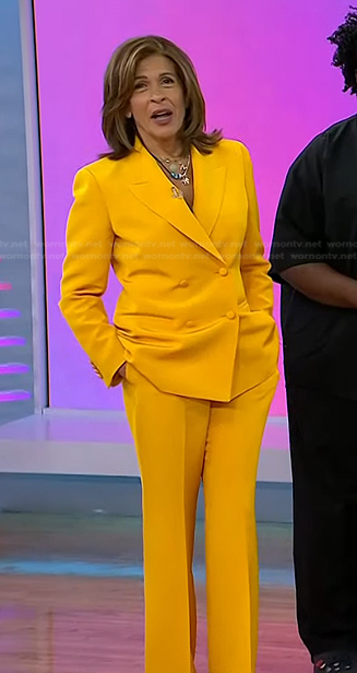 Hoda's yellow double breasted blazer and pants on Today